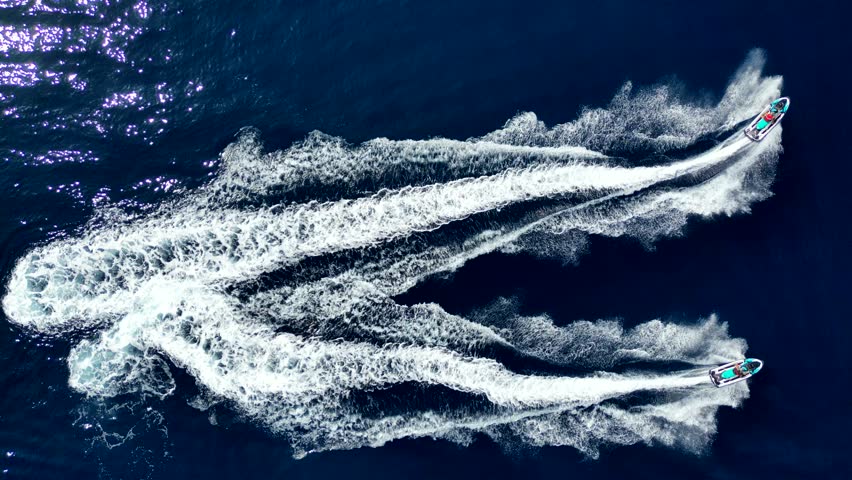 Aerial view of amazing jet ski ride.