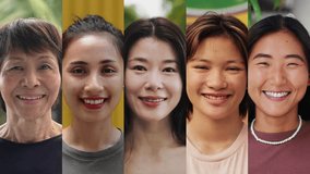 Portraits of Happy Asian People Looking at Camera in One Footage Set. Optimistic Faces of Young Smiling Women in Serie Footage for Multiscreen Collage. Inspiration Montage of Beautiful Asia Citizens - Powered by Shutterstock - Get 15% off with code: PIKWIZARD15