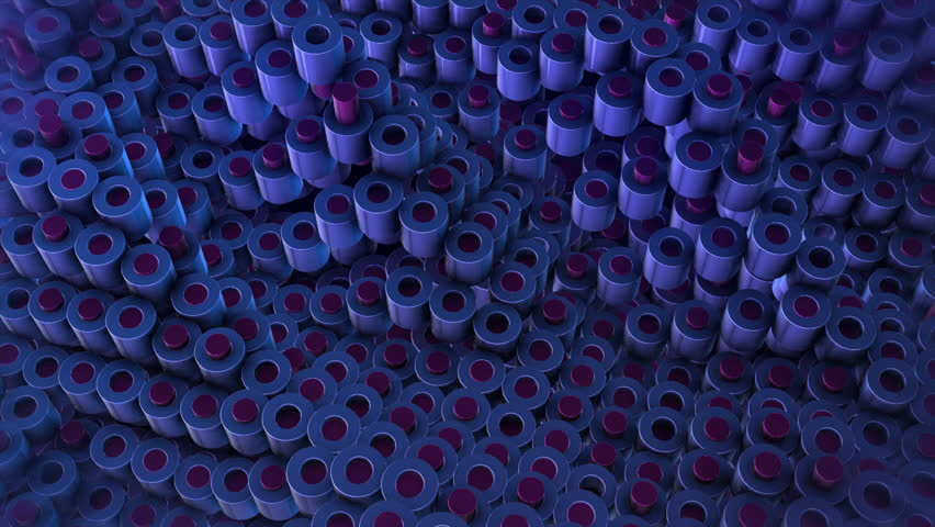 Interesting original wavy abstract 3d animation detail of cylindrical shape with two moving elements.