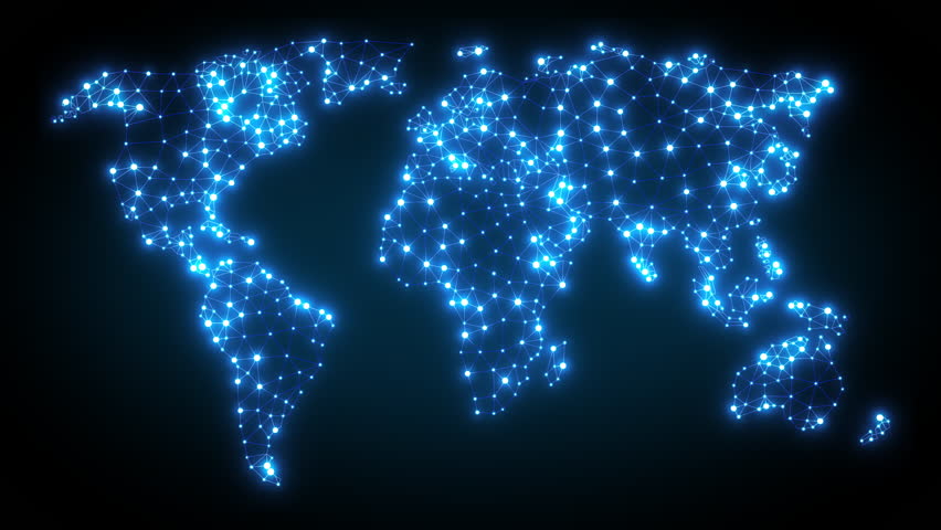 Beautiful Digital Network Light Flashes Blue Color Over World Map Looped 3d Animation. Networking Low Poly Earth Texture Grid Pattern Moving Lines and Dots. Global Net Connections Seamless 4k. | Shutterstock HD Video #1106986397