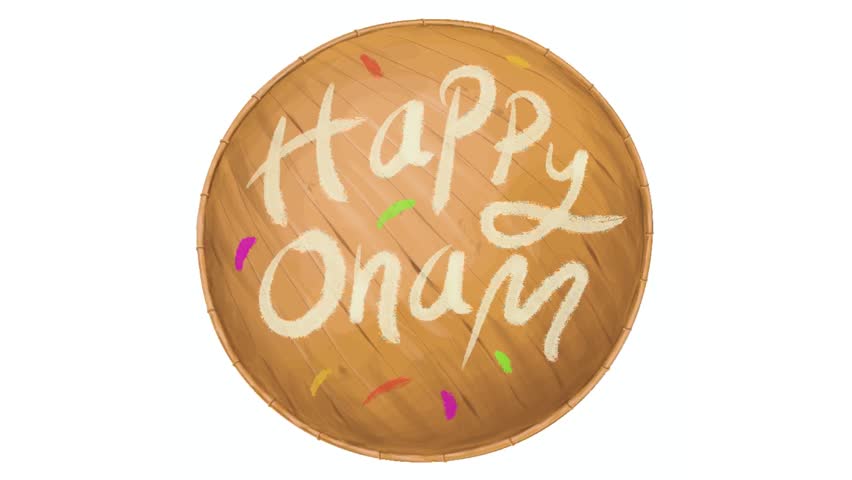 Olakkuda. Happy Onam typo in English. Circle shape. Onam wishes in round olakkuda. Kerala festival.