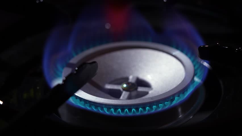 Gas burner or gas stove with rotation effect close up view. Gasification concept. Royalty-Free Stock Footage #1106994219