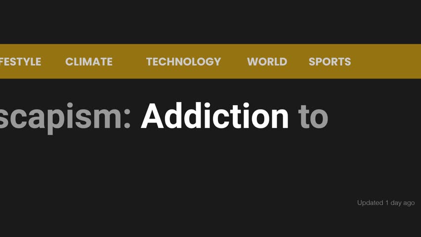 Word 'Addiction' highlighted on FAKE headlines news publications. The titles are on black background, and this can be used for editorial and non editorial content as everything is 100% fake