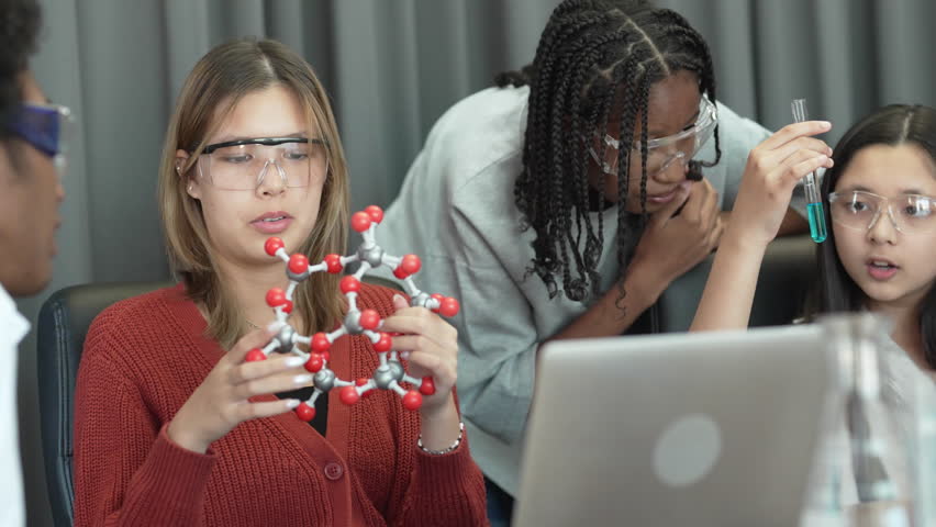 Multiracial students learning robotics, biometric and chemicals in laboratory. Architects student learning ideas, design technology and collaborating development robot. self learning. Royalty-Free Stock Footage #1107005043