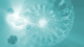 transparent DNA cell spiral double helix rotation with corona virus covid-19 background. Bright and glowy animation.  - Powered by Shutterstock - Get 15% off with code: PIKWIZARD15