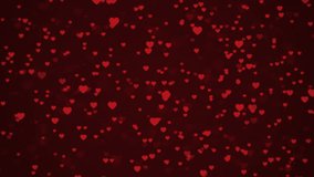 4K Heart Romantic Abstract Glow Particles Abstract christmas gradient background. bokeh glitter and red hearts shape flowing, valentine day love relationship holiday event festivel. 3D Illustration
