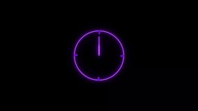 purple clock time 360 rotation animation. flat style digital clock and analog circle clock 24 hours. black background 4k video
