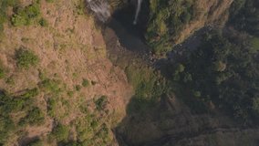 Aerial drone footage: Flying forward to Tad Fane Waterfall, Laos, Southeast Asia, 4k