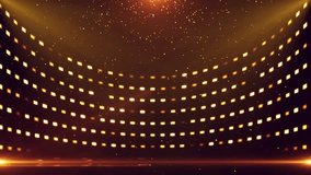 Golden particle lights flashing and awards stage background