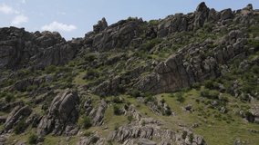 drone flies over granite rocks towards the plain, Eskisehir, Karakayalar, Turkey, Turkiye, 4k