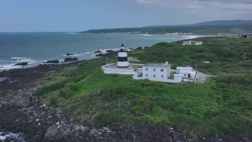Fugui Cape Lighthouse From Above, Taiwan, Aerial View