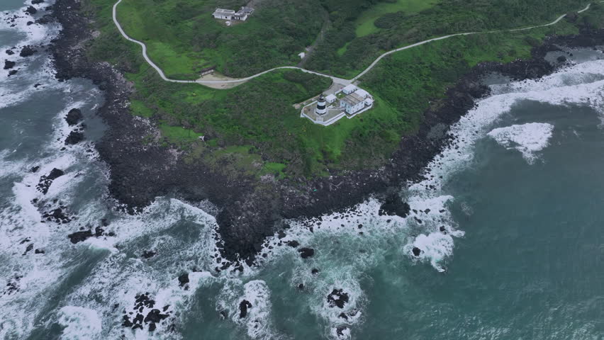 Fugui Cape Lighthouse From Above, Taiwan, Aerial View