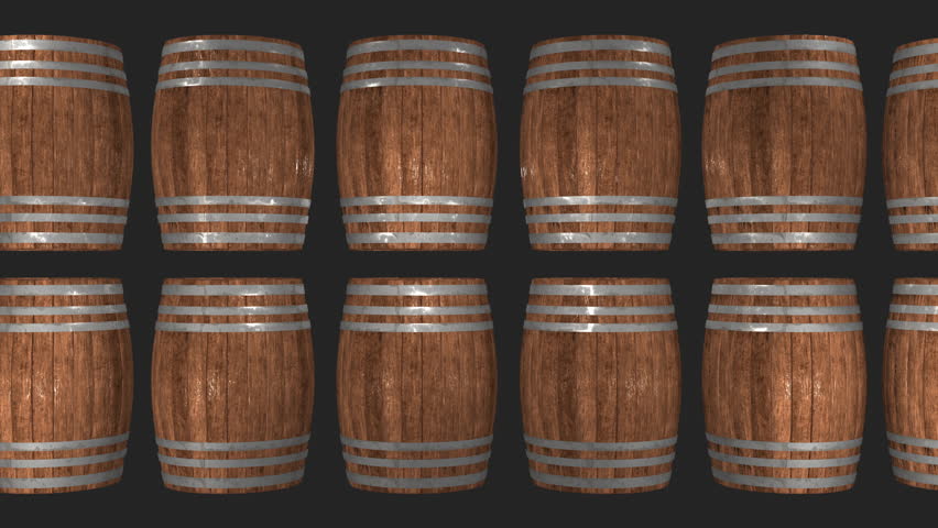 Multiple wooden wine barrels spinning in the virtual dark background. Wine barrels flying in the black background. Barrels full of alcoholic wine beverage moving in the digital background. Royalty-Free Stock Footage #1107022575