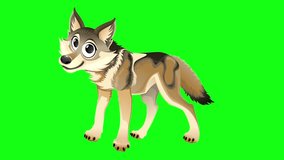 Cartoon Wolf idle animation video on the green screen background