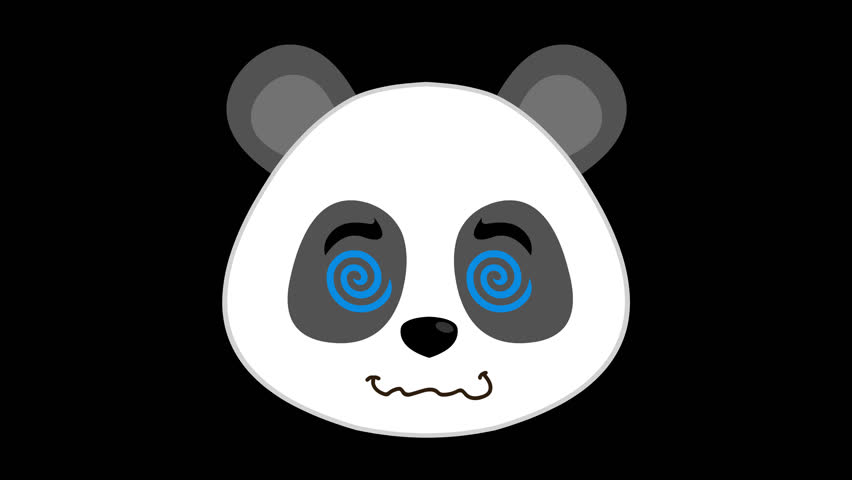 video animation face panda bear cartoon hypnotized, with spiral shaped and rotating eyes. On a transparent background with zero alpha channel