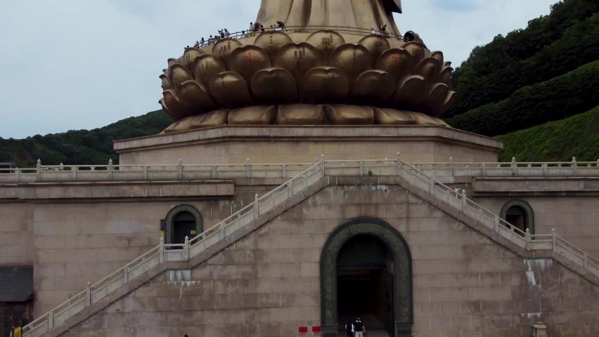 An aerial video of Grand Buddha at Ling Shan, Binhu District, Wuxi, Jiangsu, China
