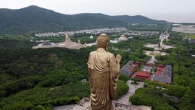 An aerial video of Grand Buddha at Ling Shan, Binhu District, Wuxi, Jiangsu, China