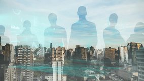 Animation of financial data processing over business people and cityscape. Global business, finances, computing and data processing concept digitally generated video. - Powered by Shutterstock - Get 15% off with code: PIKWIZARD15