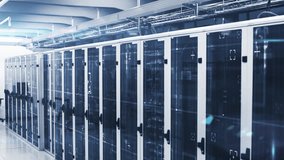 Animation of dots and lens flares over viewfinders on data server rack in server room. Digital composite, multiple exposure, data center, networking, technology and network server concept. - Powered by Shutterstock - Get 15% off with code: PIKWIZARD15