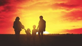 Silhouette of Muslim family holding hands together with sun rising timelapse background animation 4k video