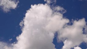 White summer cumulus clouds fly fast across the blue sky. Time lapse