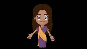 Indian Woman Singing and Dancing Animation Character Talking Head Loop Alpha Cartoon Avatar