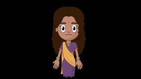 Indian Woman Disappointed Animation Character Talking Head Loop Alpha Cartoon Avatar