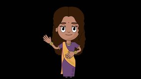 Indian Woman Hungry Animation Character Talking Head Loop Alpha Cartoon Avatar
