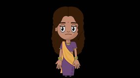 Indian Woman Tired Animation Character Talking Head Loop Alpha Cartoon Avatar
