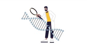 Scientist studying dna strand rotating line 2D animation. Dna researcher with magnifying glass 4K video motion graphic. Genetic engineering linear animated cartoon flat concept, white background - Powered by Shutterstock - Get 15% off with code: PIKWIZARD15