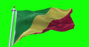 Congo Republic flag realistic waving in the wind 4K video, for Independence Day or Anthem etc, green screen background chroma key (Perfect Loop)