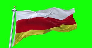 South Ossetia flag realistic waving in the wind 4K video, for Independence Day or Anthem etc, green screen background chroma key (Perfect Loop)