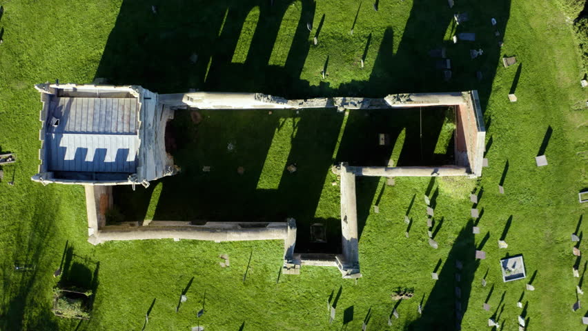 Old christian church ruins in England. Cathedral Ruins in sunny day. Gothic church in UK. St Mary