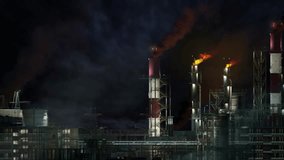naphtha or thermal electrical power station at night - massive industrial facility, fictitious - loop video