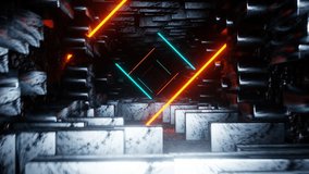 Orange and Cyan Sci-Fi Glowing Dimension Tunnel in 4K