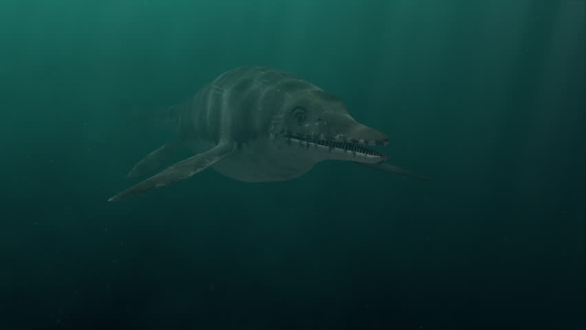 3d animation of moving ichthiosaur