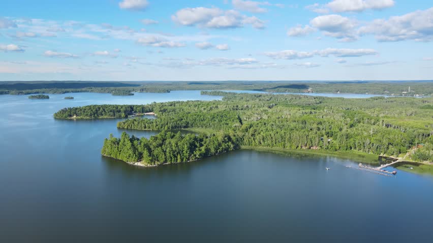 Flying over Pelican Lake and forest in Northern Minnesota.
