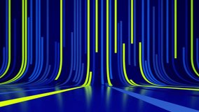 Abstract background. Blue yellow neon lines and ribbons appear ascending and disappear. Modern wallpaper, national ukrainian colors. 3d animation - Powered by Shutterstock - Get 15% off with code: PIKWIZARD15