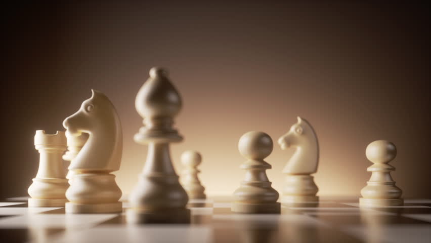 The black king chess piece falls onto the chessboard and smashes the white chess pieces. 3d animation of aggressive attack and successful strategy. Royalty-Free Stock Footage #1107096883