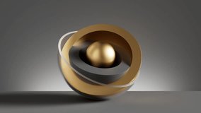 Abstract minimalist modern background with gold core ball hidden inside the spinning glass and metal hemisphere shell. Looping 3d animation. - Powered by Shutterstock - Get 15% off with code: PIKWIZARD15