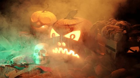 Halloween pumpkin emits lightning. Animated gif file