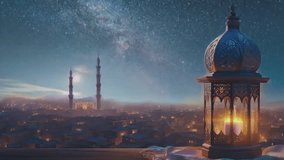 Ramadhan decorative with arabic lantern background. seamless looping time-lapse virtual 4K video animation background.