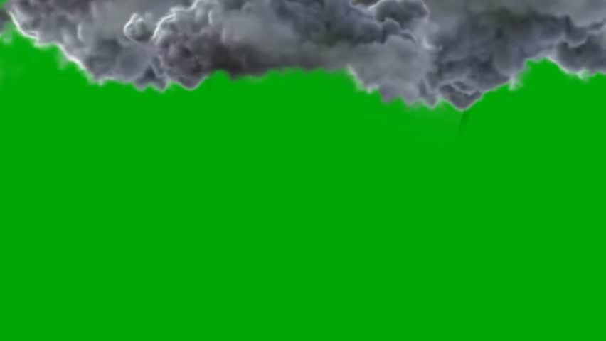 Black clouds accompanied by lightning strikes, thunderstorms on a green screen