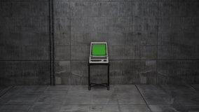 Old CRT computer with green screen. representation of an Old CRT TV with a green screen.
