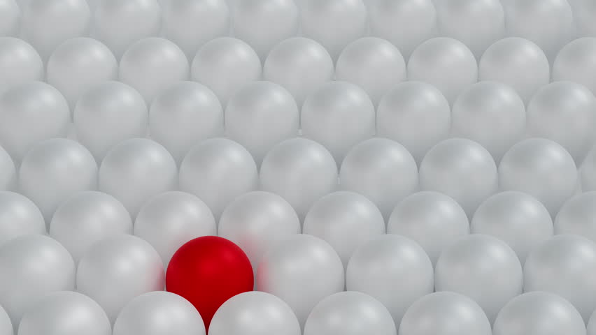 Red balloon floating higher than group of white balloon, concept of leader, creative, different, thinking and idea, 3D rendering. 4K loop.