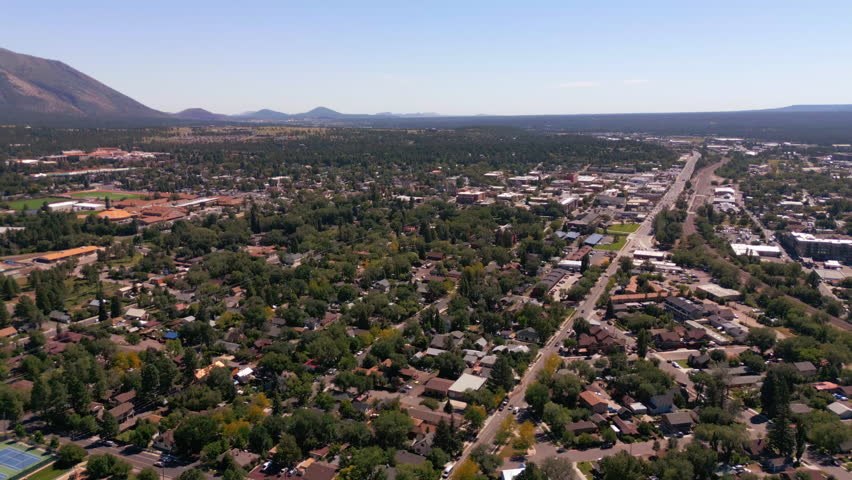 Downtown of Flagstaff, AZ in an aerial view Royalty-Free Stock Footage #1107118551