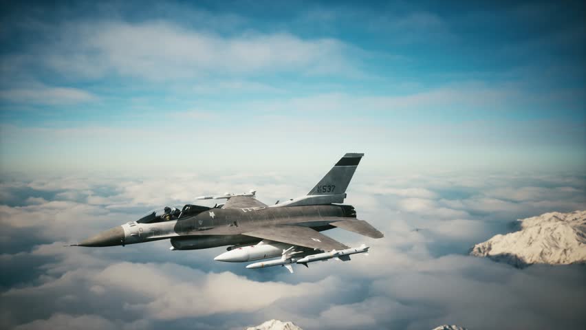 American military fighter f-16 in the sky. Military fighter