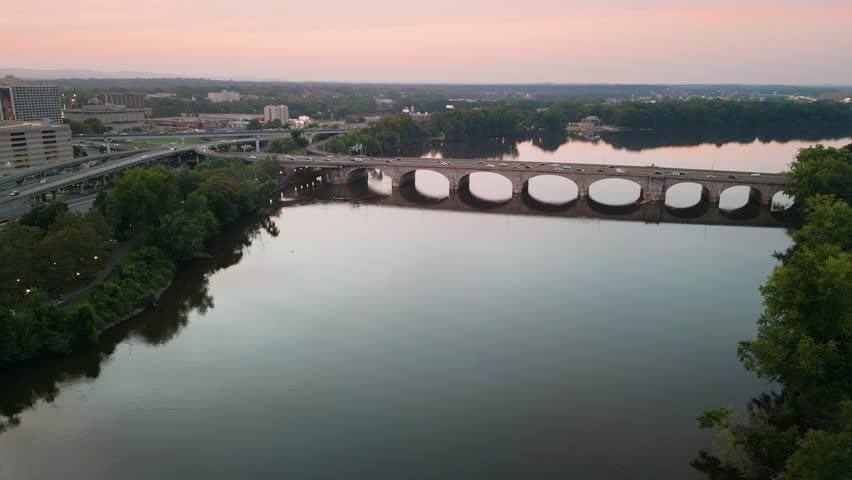 Bulkeley Bridge Route 84 in Hartford Connecticut River Sunset