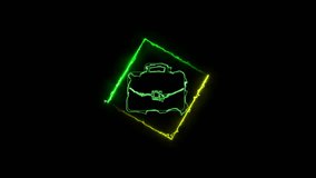 Glowing bag symbol icon animation . Neon tool box sign .