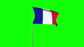 France flag waving animation on green background for social media, video content, reels, ad, banner. 3d rendering for business, company, organization 